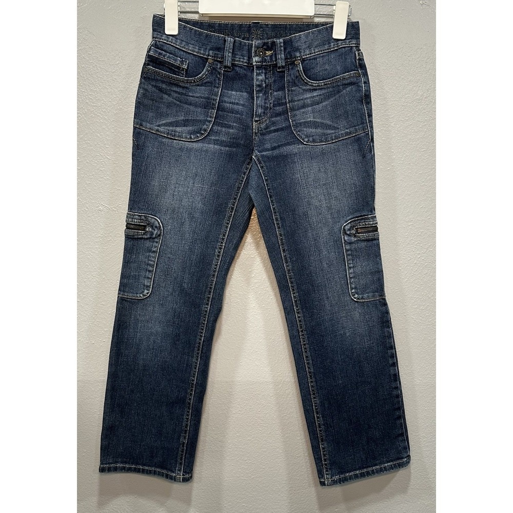 Vera Wang Simply Vera Denim Jeans Cargo Womens Size 2P Dark Blue Side Pockets